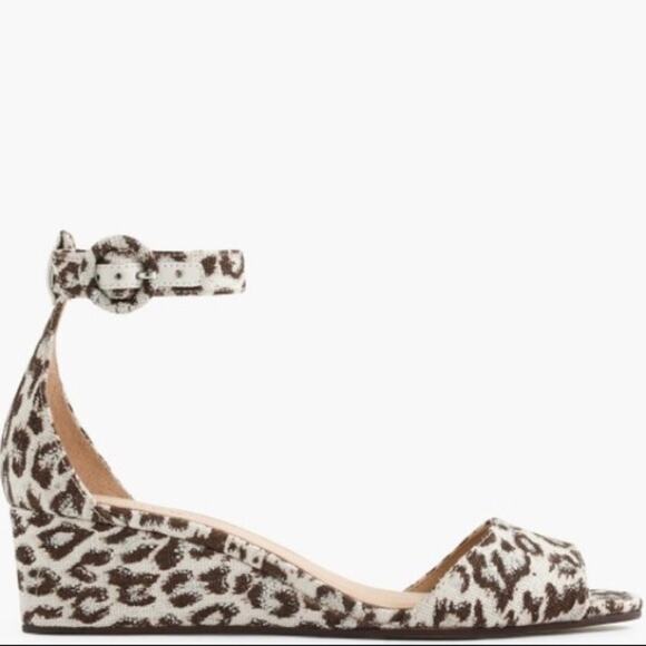 J. Crew Women's Laila‎ Leather Lining Leopard Wedge Ankle Strap Sandals Size 6.5 - Picture 1 of 6